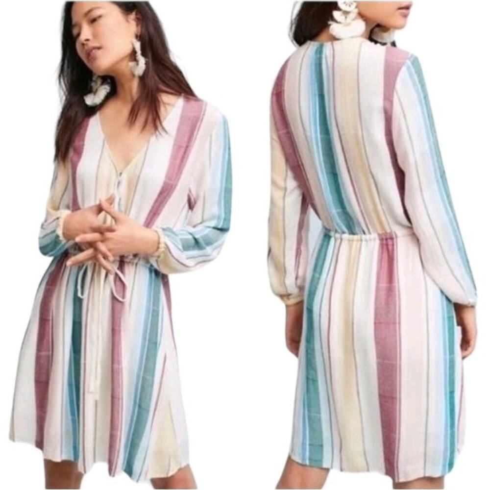 Rails Becca Cusco Stripe Gauze Dress Size XS Multicolor Wrap Bust Anthropologie